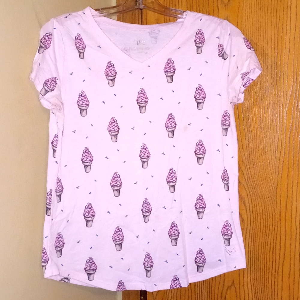 Lt. Pink "JUSTICE" Pink ice cream w/ cones&sprinkles printed short sleeve shirt